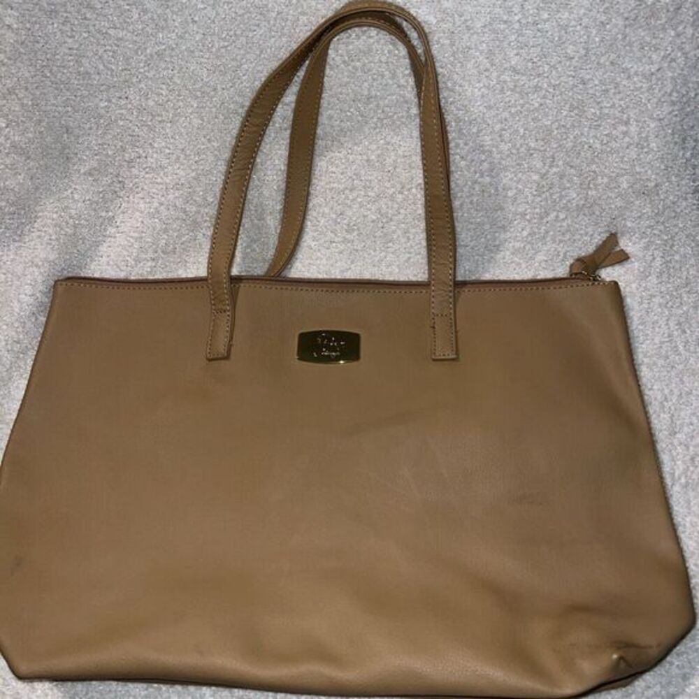Joy Mangano Leather Tan‎ Clothes it all Zipper Tote Purse
